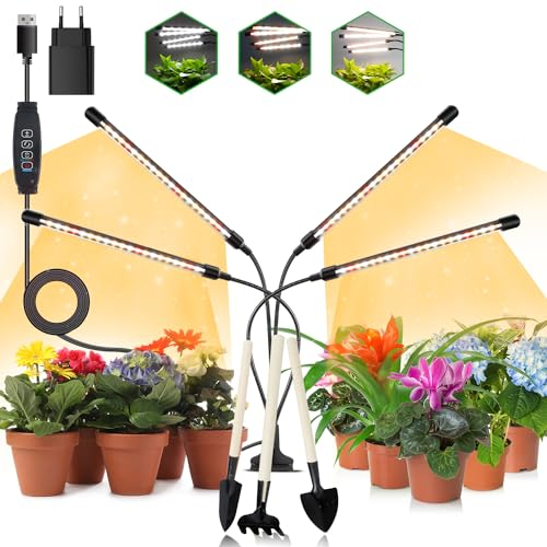 Niello 4 braccia Lampada per Piante, Lampada Piante Coltivazione 80LEDs Lampada Crescente con Timer Automatico 3H/9H/12H, luci di coltivazione a led per piante da interno
