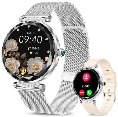 niolina Montre Connectée Femme avec Appel Bluetooth, 1.19 AMOLED Always on Display Smartwatch, IP68 Etanche Montre Connecté Sport with 120+ Mode Sportifs pour Android iOS, Sommeil Moniteur, Argent
