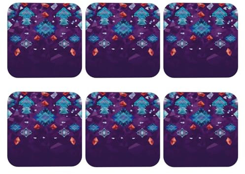 Untersetzer für Getränke, 10,2 cm, Leder, quadratische Untersetzer für Couchtisch, Tischschutz, Amethyst-Hintergrund, Trinkuntersetzer, Tassenmatte für Getränke, 6 Stück