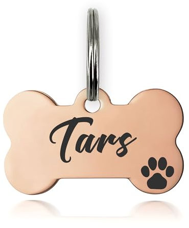 Dog Tags for Pets Engraved UK Personalised Dog Tag Dog Name Tags Double-Sided Stainless Steel Dog Tag Dog ID Tags for Dog Cat Kitty Puppy Pet Collar(Rose Gold, Bone,S)