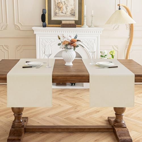 AooHome Tischläufer Beige 40X140cm(2 Stück), Tischdeko Leinen-Optik Abwaschbar Tischband aus Polyester Wasserabweisend mit Lotuseffekt, Dauerhaft Kratzfest für Esszimmer Hochzeiten Party Weihnachten