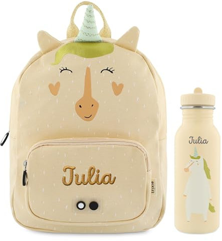 Upstitch Studio Trixie: Zaino e Borraccia per Bambini, per l'Asilo e Chitarra, Personalizzato con Nome, Unicorno - Set: Rucksack BIG + Flasche