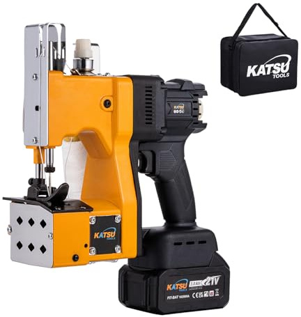 KATSU FIT-BAT Maquinas de Coser Sacos Portátil 21V Inalámbrico Máquina de Embalaje de Costura Más Cercana Bolsa con Batería de 3.0 Ah, para Coser/Sellar Bolsas Tejidas/Papel/Plástico