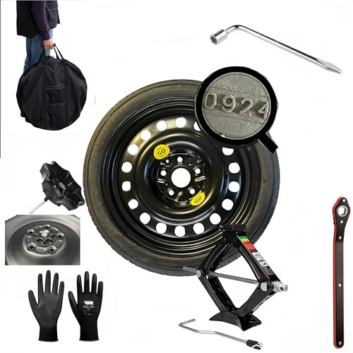 Notrad kompatibel mit Dacia Duster mit Wagenheber, Schlüssel, Befestigungsschraube, Handschuhe und Tasche 135/80R17