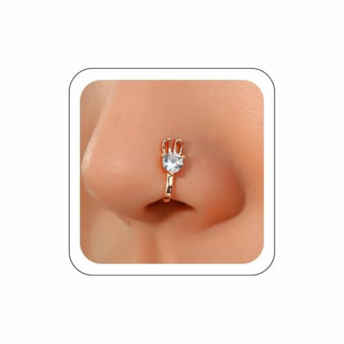 Wendalern Niedliche Kaninchen Nase Ring Manschette Gold Hase Kristall Clip Auf Nase Ring U Geformt Edelstahl Nase Ring Reifen Einzigartige Cz Faux Septum Nase Stud Nicht Piercing Schmuck Für Frauen