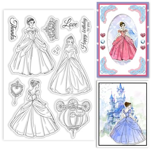 GLOBLELAND Transparente Stempel Mit Märchenprinzessin Zum Gestalten von Karten Silikonstempel Mit Krone Und Kutsche Transparente Stempel Siegel Für DIY Scrapbooking Prägung Papieralbum Basteldekor