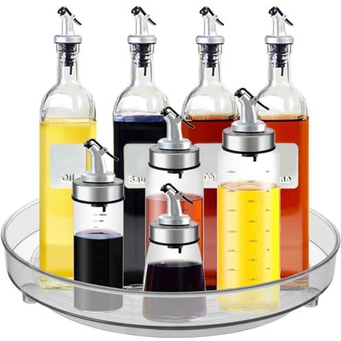 TMBMLPP Soporte para especias, bandeja giratoria para nevera, 2 unidades, 23 cm + 4 cm, organizador giratorio para detergentes transparente, recipiente giratorio para frigorífico, para tarros,