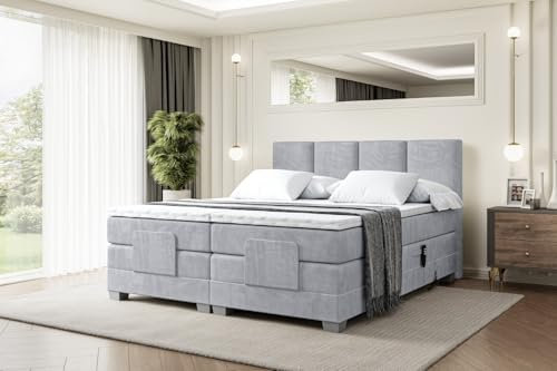 ALTDECOR Boxbett mit H3 H4 Matratze ROKS EL - 180x200 - Grau