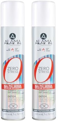 Alama Professional Zero Stress Shampoo Secco Purificante e Detox con Carbone Vegetale Attivo per Capelli Immediatamente Puliti senza l'Utilizzo dell'Acqua, 90% Ingredienti Naturali, 200 ml