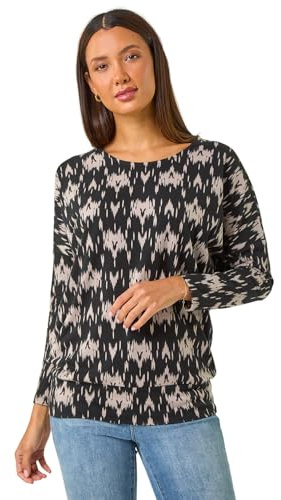 Roman Originals Blouson Top for Women UK Ladies Drop Shoulder Long Sleeve Jersey Stretchy Oversized Casual Office Jumper Soft Everyday Sweater Lounge Sweatshirt Blouses - Dark Grey Noir - Size 16