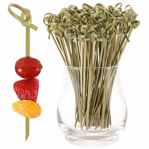 100 Pcs Cocktail Picks, Toothpicks for Appetizers, Natural Bamboo Knot Skewers, Mini Food Sticks, Seafood Sticks Burger Sticks Toothpick Holder, Party Supplies -12 CM