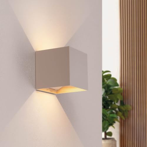 Ledvion - 1er Set, Wandlampe Innen/Aussen, Akku, IP44, Beige, 2700K, Warmweiß, Bewegungssensor, Wandlampe Auf und ab Einstellbarer Lichtstrahl, Wandleuchte, Aluminium, für Wohnzimmer Garten