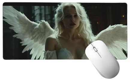 Tapis de Souris de Jeu, Blanc Tapis de Souris XXL 90 x 30 cm, sous Main Bureau Gaming Grand, Mouse Pad Ange Accessoires Bureau, Base en Caoutchouc Antidérapante, pour Gamer, Ordinateur, PC H-179
