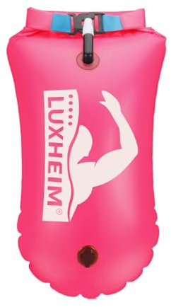 LUXHEIM 28L Galleggianti da traino per nuoto in acque libere Galleggiante da nuoto altamente visibile Dry Bag Impermeabile Galleggiante da traino gonfiabile in PVC per triathlon (Rosa)