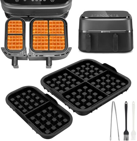 Pack of 2 Silicone Waffle Insert for Philips Dual Basket Airfryer 3000 Series 6L/3L NA350, Waffle Mould Accessories for Hot Air Fryer, Compatible with Philips Airfryer Tefal EY9018, Non-Stick Silicone