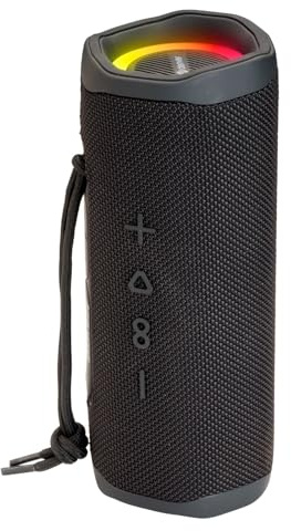 DENVER BTV-223B Kabelloser TWS Bluetooth-Lautsprecher mit LED Lichteffekten und Power für Outdoor & Party, wasserfest IPX5, 200W/20W RMS