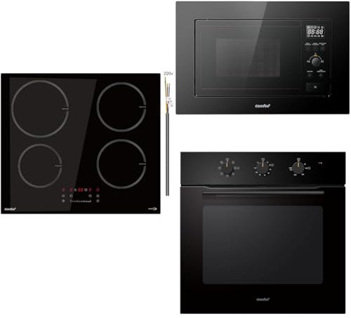COMFEE' Built-in Induction Hob Microwave Electric Oven Set - 4 Zone Induction Hob + 20L Digital Grill Microwave + 60cm Built-in Electric Fan Oven, 60L, 8 Function with Airfry
