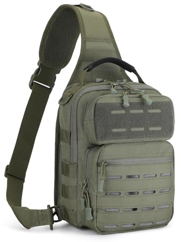 HUNTVP Taktische Sling Bag Herren Militär Brusttasche Molle Schultertasche Shoulder Bag Anti Diebstahl Umhängetasche Tactical Chest Pack Armee Crossbody Bag für Outdoor Sport Wandern, Typ-5 Grün