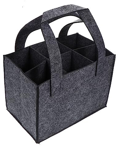 FUNNETOYU Fourre-Tout Portable pour Bouteille De Vin en Feutre Gris 6 Bouteilles Résistante à l'usure Poignée Pratique pour Transport Présent Vin Fête