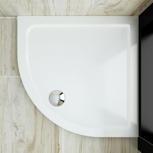 SUNXURY Plato de ducha de 90 x 90 cm, cuadrado, plano, esquina, de acrílico, estructura antideslizante, incluye desagüe de 90 mm de diámetro