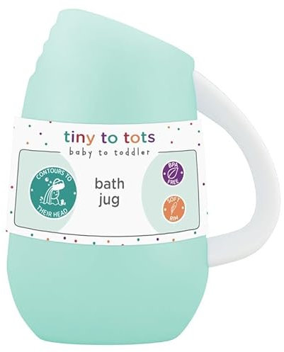 Baby Bath Jug, Tiny To Tots Baby & Toddler Shampoo Rinser, Hair Wash Jug With Handle, Green BPA Free Soft Rim, Designed To Contour To Your Baby’s Head