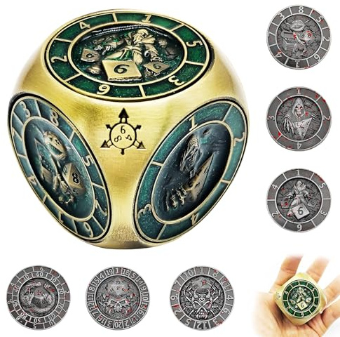 2025 DND Spinner-Würfelset, 7-in-1 Metallwürfel mit 3D-Relief, polyedrische Rollenspielwürfel, Fantasy Tabletop-RPG-Zubehör, Geschenkidee für Dungeons and Dragons Fans (Bronze)
