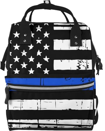 SMAZDFXX American Blue Line Flag Große Kapazität Mummy Umstandstasche Multifunktionaler Wickelrucksack 3D-Druck Reiserucksack
