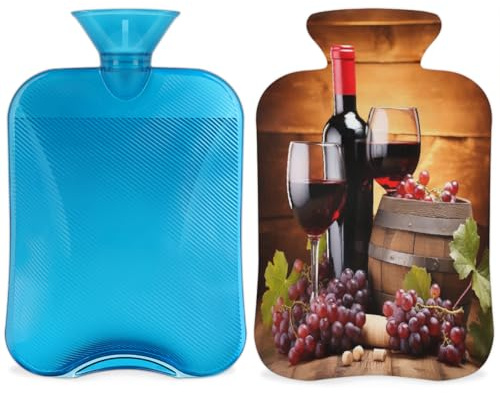 Rotwein-Glasflaschen, Wärmflasche mit Bezug, Früchte, 2 l, Wärmbeutel zur Schmerzlinderung, Nacken weich und Schulter, Handfußwärmer, heiße und kalte Kompresse für Erwachsene und Kinder