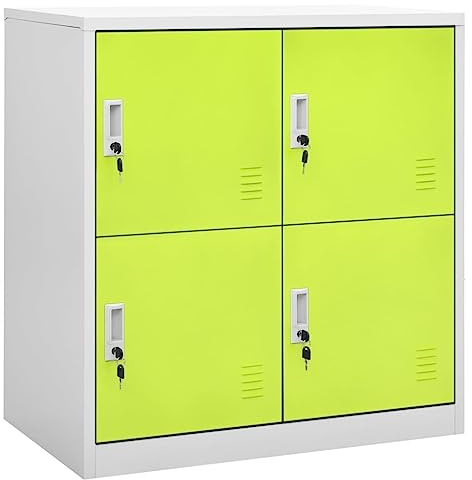 Mokuyary Schließfachschränke 2er Set Hellgrau und Grün 90x45x92,5cm Stahl Aktenschrank mit 4 Schließfächernschrank Werkzeugschrank Aufbewahrungsschrank für Wohnzimmer