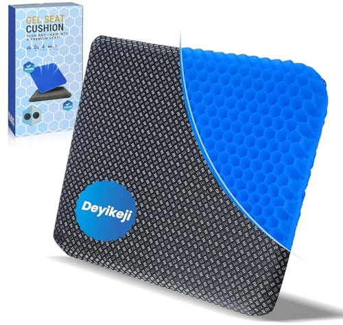 Deyikeji Cuscino in Gel per Sedia, Antiscivolo, Allevia la Pressione, Ortopedico, con Fodera per Auto/Ufficio/Casa/Sedia a Rotelle (Blu Scuro, 47 * 44 * 3.5)