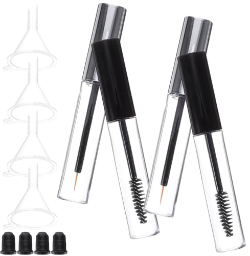 Mikikit Ensemble de 12 Pièces Tubes Vides pour Mascara et Eyeliner 10 Ml Entonnoirs, Bouchons Noir et Blanc, Pipettes de Transfert, pour Maquillage et Voyage Couleur Aléatoire