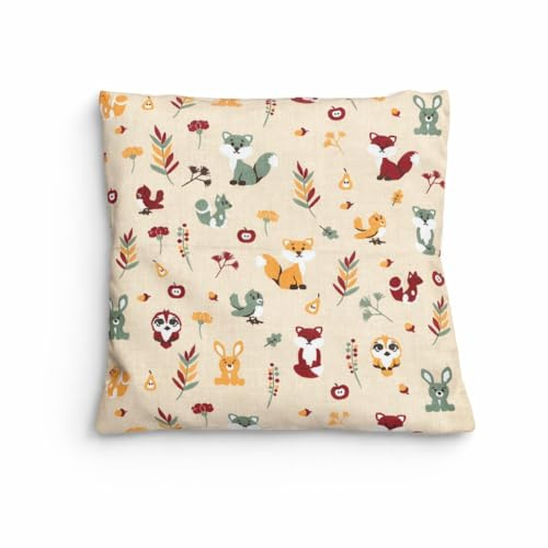 Coussin de pépins de raisin 19 x 19 cm avec housse lavable - Fabriqué à la main en Autriche - Coussin chauffant et froid - Garnissage naturel - Motifs renards pour bébés et enfants