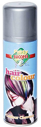 HOT LOOK LDIES WOMENS MENS UNISEX FANCY DRESS NOVELTEY HAIR SPRAY WHITE BLACK YELLOW ORANGE PINK SILVER PURPLE RED GREEN BLUE 125ML (SILVER)
