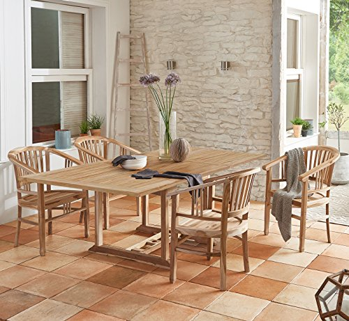SAM Gartengruppe, 5tlg., Balkongruppe aus Teakholz, 1 x Tisch Madera + 4 x Stuhl Moreno, Garten-Tischgruppe