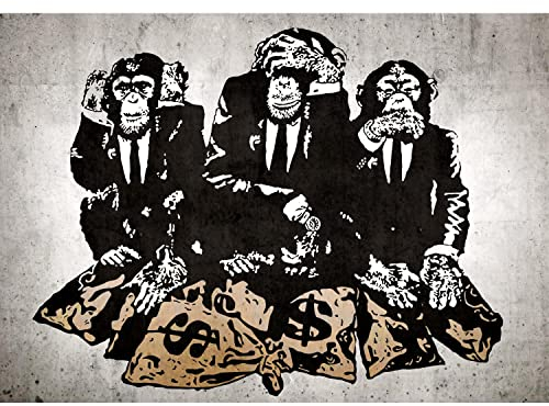 Runa Art Fototapete Banksy Streetart Affen 352 x 250 cm Vlies Tapeten XXL Moderne Wandtapete Wohnzimmer Schlafzimmer Schwarz Grau 9150011b
