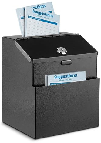 Flexzion Boîte à suggestions Murale Multi-usages avec Serrure - Boîte aux Lettres de bienfaisance - avec 25 Cartes de commentaires, boulons d'extension et clés (Noir)