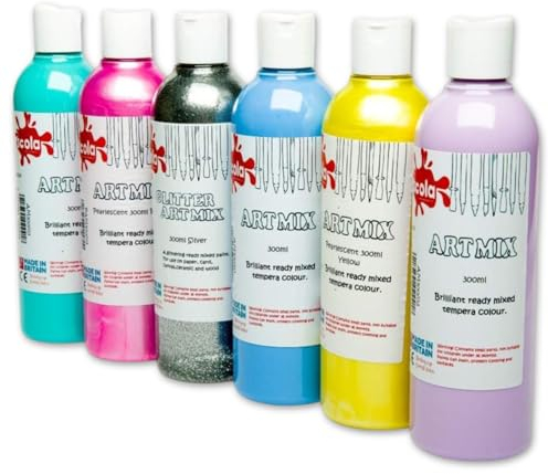 Scola Readymix Water Based Tempera Paint, 6 Assorted Unicorn Colours, 300ml Bottles, Safe Non-Toxic Poster Paints, Washable, Craft Projects, Suitable for 3+