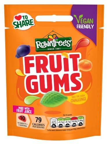 Rowntrees Fruit Gums Sweets, 10 x 150g Sharing Bags, Vegan Friendly