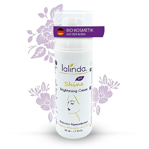 lalinda BIO Brightening Creme | bei Pigmentflecken & Altersflecken für helleren Teint | Anti-Aging Effekt | mit Blaualgenextrakt, Hyaluron, Ectoin, Rosenwasser | Bio | Vegan | 50 ml