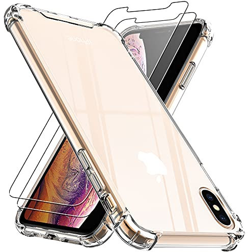 4youquality Case for iPhone XS Max with [2-Pack] Tempered Glass Screen Protector, Air Cushion Drop Protection, Shockproof Transparent Clear Bumper Phone Case Cover, Anti-Scratch