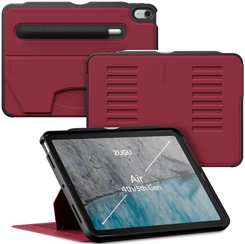 ZUGU CASE iPad Air 11 (M3 2025/M2 2024) & iPad Air 5. / 4. Generation (2022/2020) 10.9 Zoll schlanke Schutzhülle 8 Winkel-Ständer magnetisch, Aufladen iPad Stiftes Auto Sleep/Wake UP [Kirsche Rot]