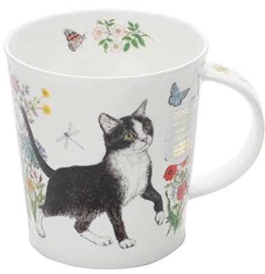 LO-FLOC-BW Mug en porcelaine anglaise Motif chats floraux Noir/blanc 0,32 l