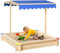 Outsunny Sabbiera per Bambini in Legno con Panca e Tettuccio Parasole Regolabile, 120x120x120cm, Colore Legno e Blu
