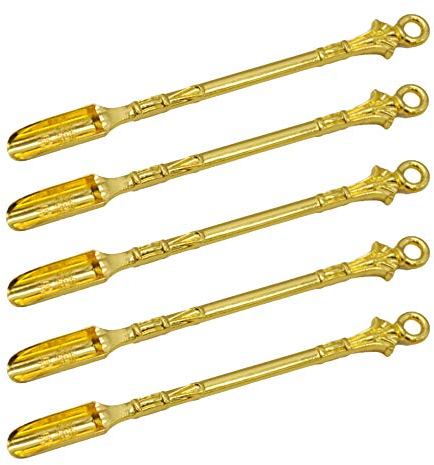 5 Pcs Gold Snuff Spoon Mini Tea Spoon Medicine Spoon,Gorgeous Pendants Necklace for Filling Vials with Medicine Dab, Salts, Herbs, Wax, Oil, Sand