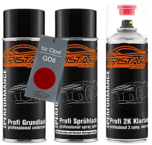 TRISTARcolor Autolack 2K Spraydosen Set für Opel GD6 Power Rot Metallic Grundlack Basislack 2 Komponenten Klarlack Sprühdose