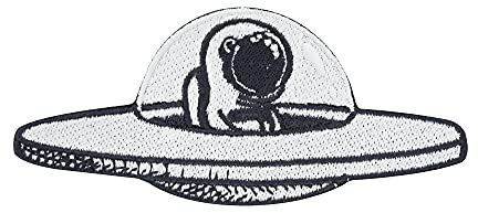 Finally Home Astronaut in einem Ufo Patch zum Aufbügeln | Lustiger Weltraum Patches, Alien Bügelflicken, Nasa Raumschiff Flicken, Aufnäher
