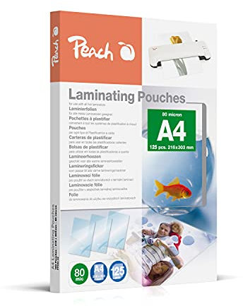 Peach Laminierfolien A4 - 80 mic - 125 pouches - glänzend - Premiumqualität für beste Laminierergebnisse - kompatibel mit Geräten aller Markenhersteller - PP580-02P