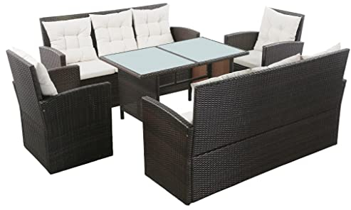 Hommdiy Garten-Lounge-Set mit Auflagen Gartenmöbel Set mit Auflagen Polyrattan Sitzgruppe Esstisch Poly Rattan Braun