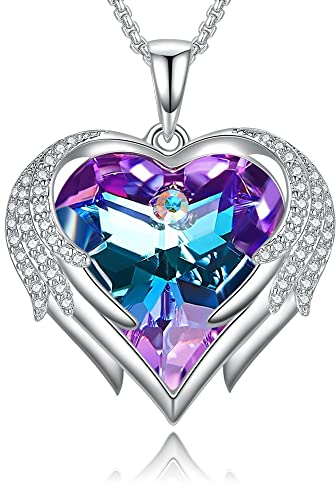 Praelinos Herz Halskette Kette für Damen Frauen Schmuck 18K Weiß Vergoldet Wächterliebe Anhänger Ketten mit Kristallen Cubic Zirkonia Geschenk für Mama Frau Freundin Mutterstag Geburtstags