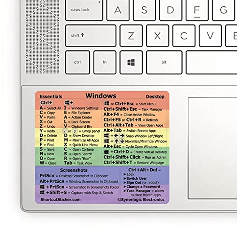 SYNERLOGIC Windows PC Keyboard Shortcuts Sticker | No-Residue Laminated Vinyl Cheatsheet Windows Keyboard Sticker 89 x 76mm (Rainbow, Large)